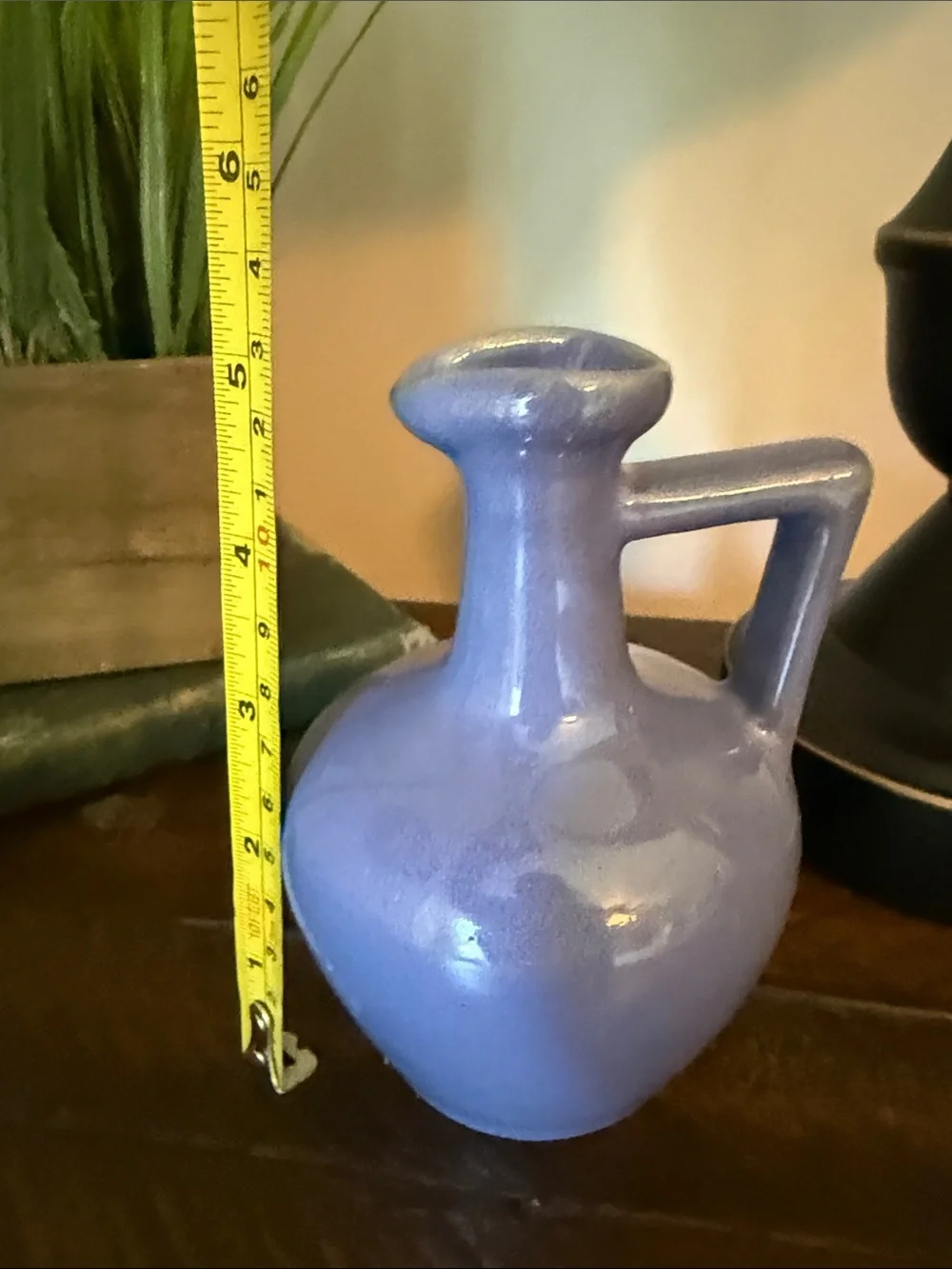 Vintage Periwinkle Blue Studio Pottery Mini Ewer Bud Vase Heavy Handcrafted